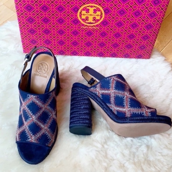 Tory Burch Shoes - Tory Burch Trinity Soho Lux Blue Orange Heels